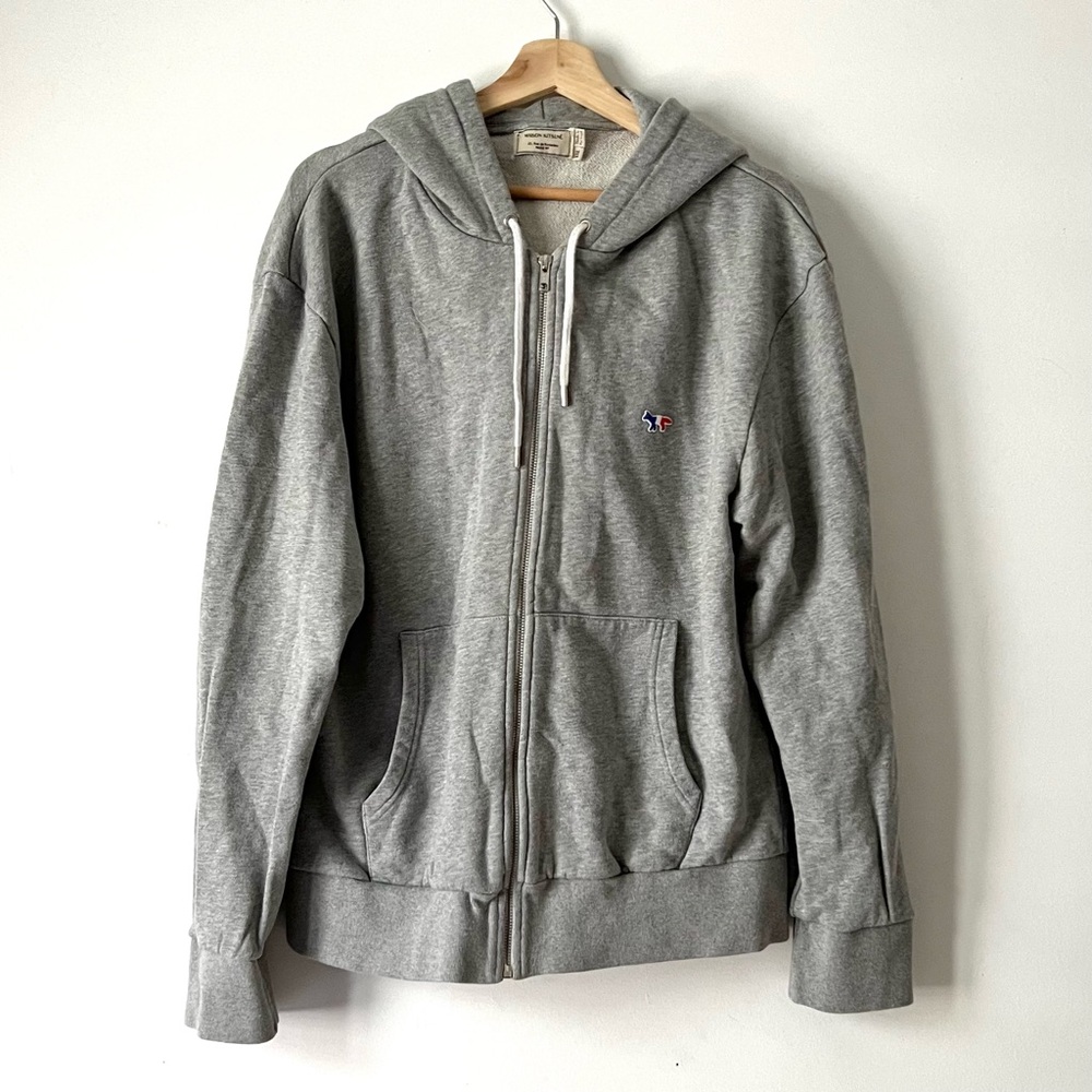 Maison Kitsune Tri Color Fox Gray Zip up hoodie